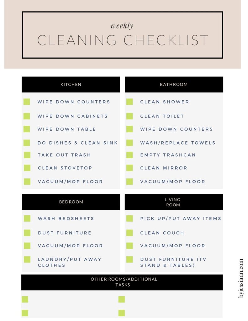 Quick House Cleaning - Weekly Checklist For a Tidy Home (Free Printable ...